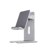 Silver adjustable phone and tablet holder with a modern design and alloy construction