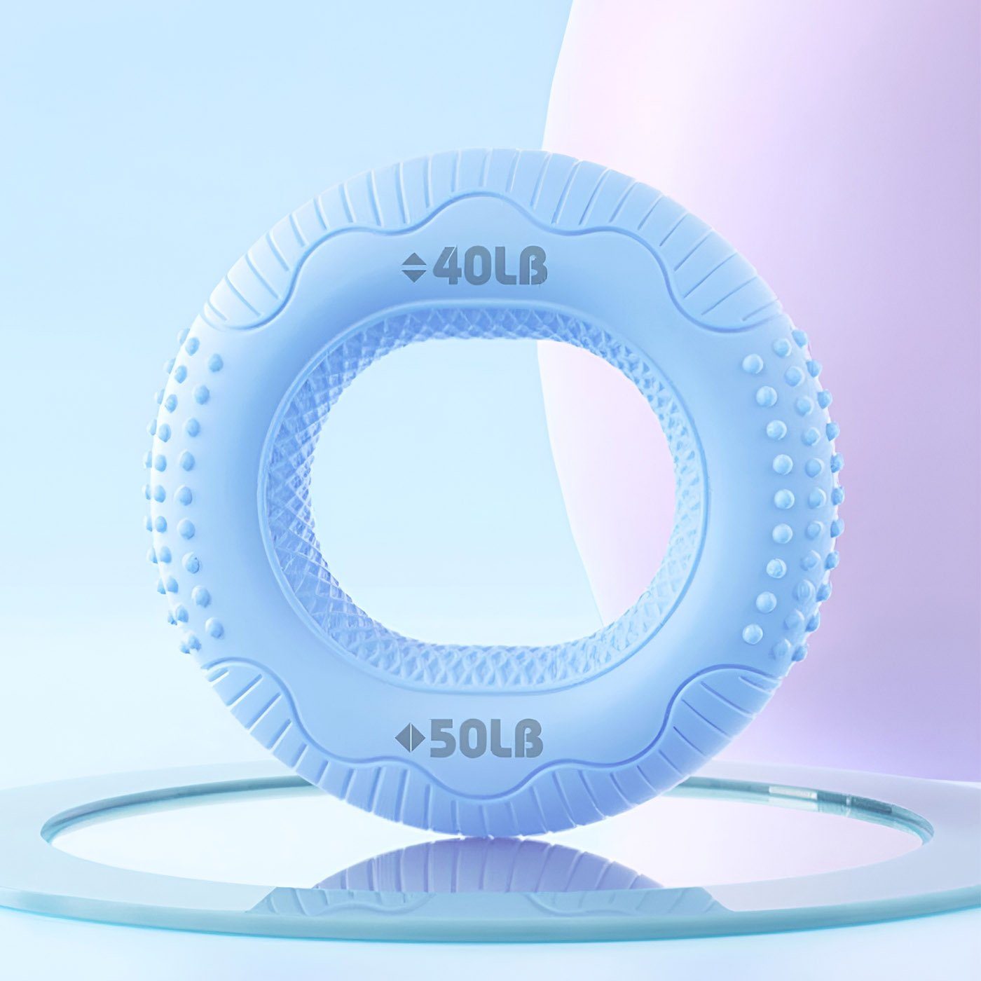 Blue 40-50LB dual-resistance hand grip ring for muscle toning and active recovery.
