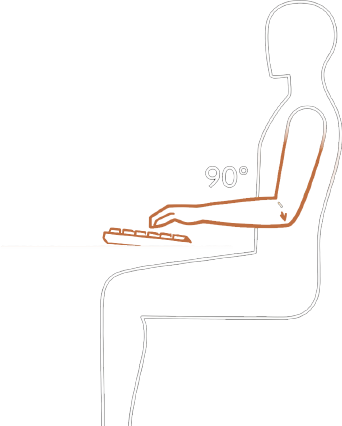 Diagram of elbows bent at about 90 degrees with shoulders relaxed to determine correct keyboard height.