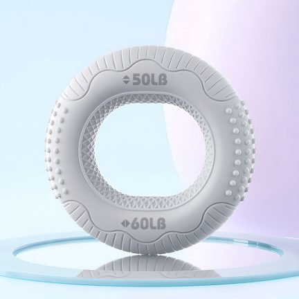 Grey 50-60LB silicone hand grip strengthener ring for advanced strength training and palm massage.
