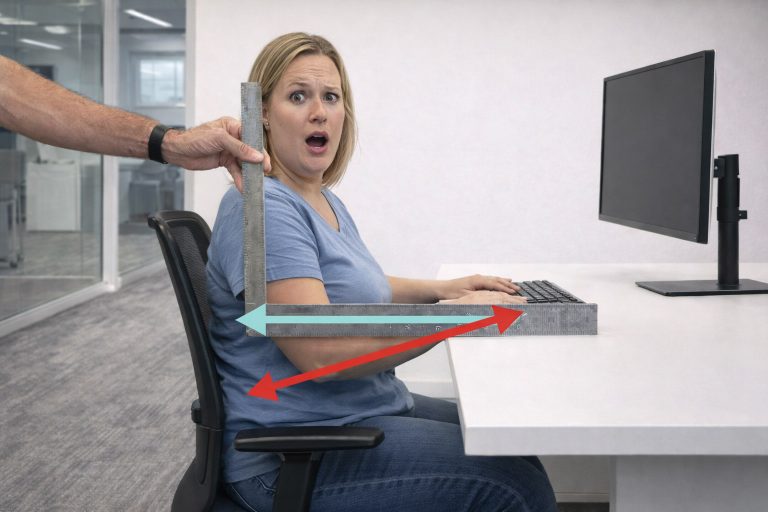 Measuring elbow height relative to the desk to determine how high should a keyboard be for ergonomics.