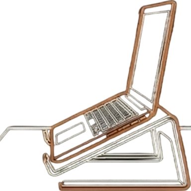 An angled laptop riser stand elevating a laptop closer to eye level.