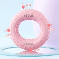 Pink grip ring with 10LB resistance on top and 20LB on the bottom and sides for beginners, recovery, and stress relief.