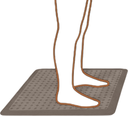 Legs standing on a cushioned anti-fatigue mat.