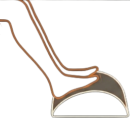 Illustration of feet resting comfortably on an ergonomic under-desk footrest.