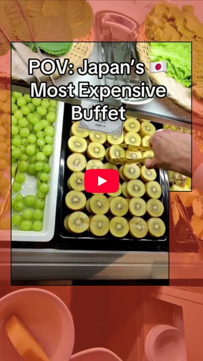 YouTube Shorts video example showing a fruit buffet and captions with a safe zone overlayed on top.
